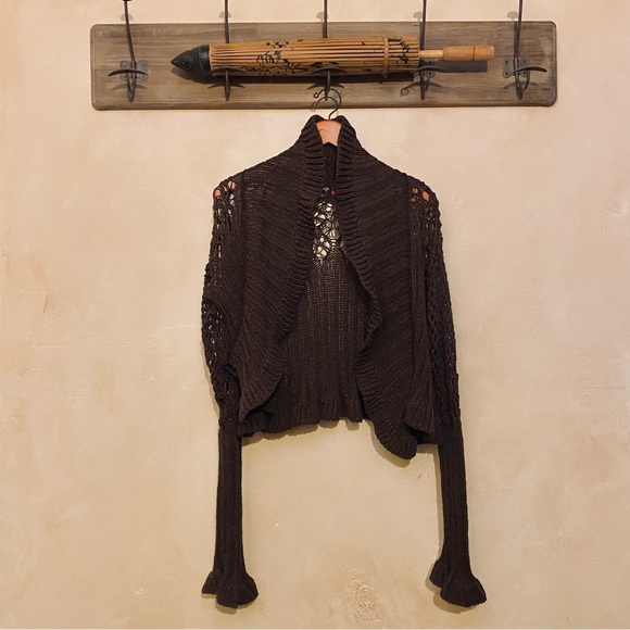 🪶OGO Geral Paris Boho Crochet Bell-Sleeve Sweater Cardigan-S/M - Picture 3 of 16